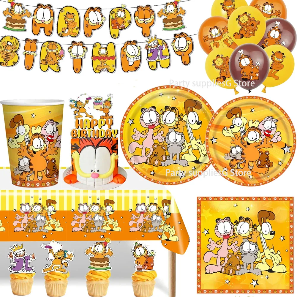 Disney Cartoon Garfielded Theme Party Supplies Tableware Set Balloon Cup Plate Birthday Party Decoration Kid Baby Girls Shower