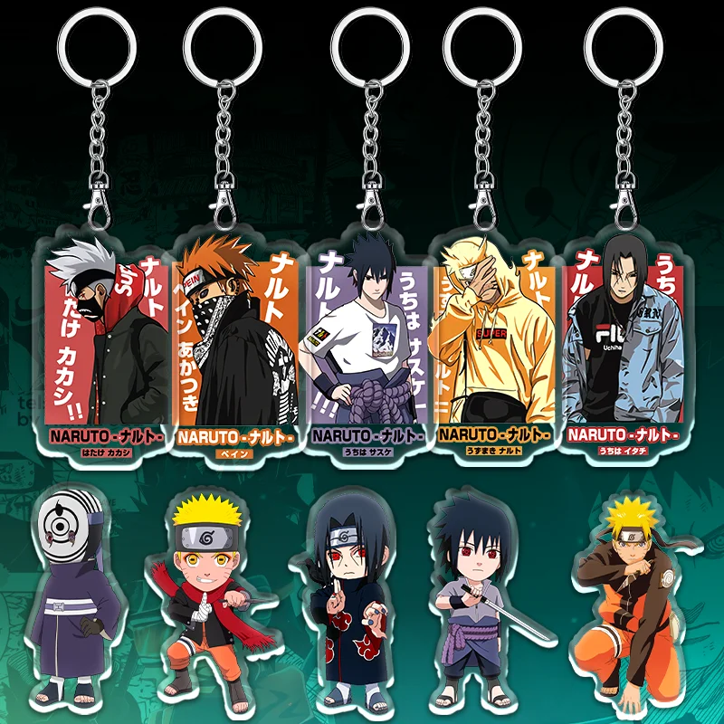 12cm NARUTO Acrylic Cute Keychain Student Backpack Uzumaki Naruto Pendant Itachi Cartoon Cute Keychain Accessories Kids Gift