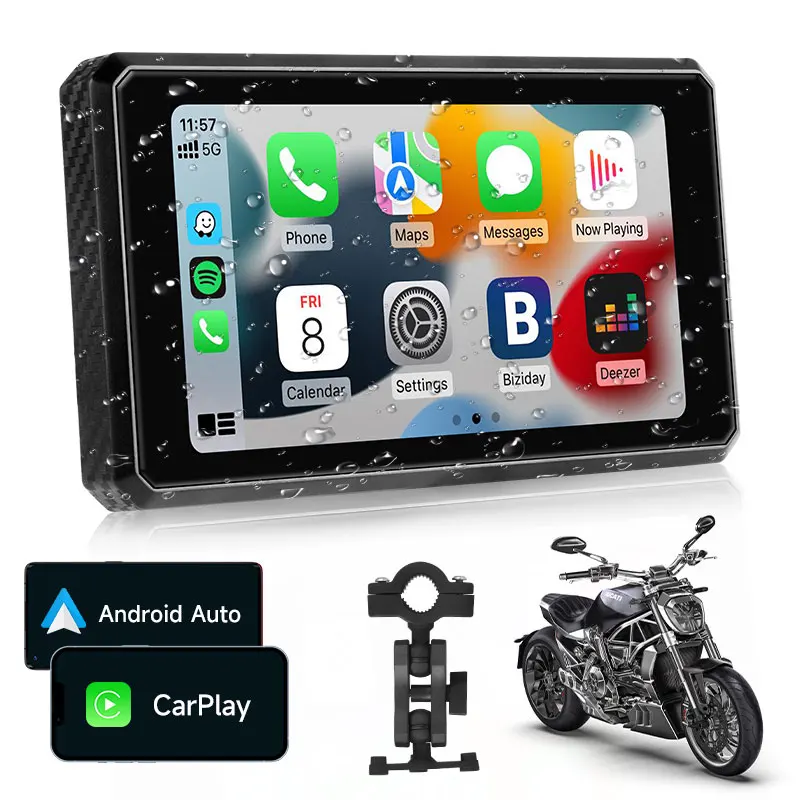 Srnubi 5 inch 2K Motorcycle CarPlay Navigation Wireless CarPlay Android Auto Airplay Display Screen Portable Motorcycle Monitor