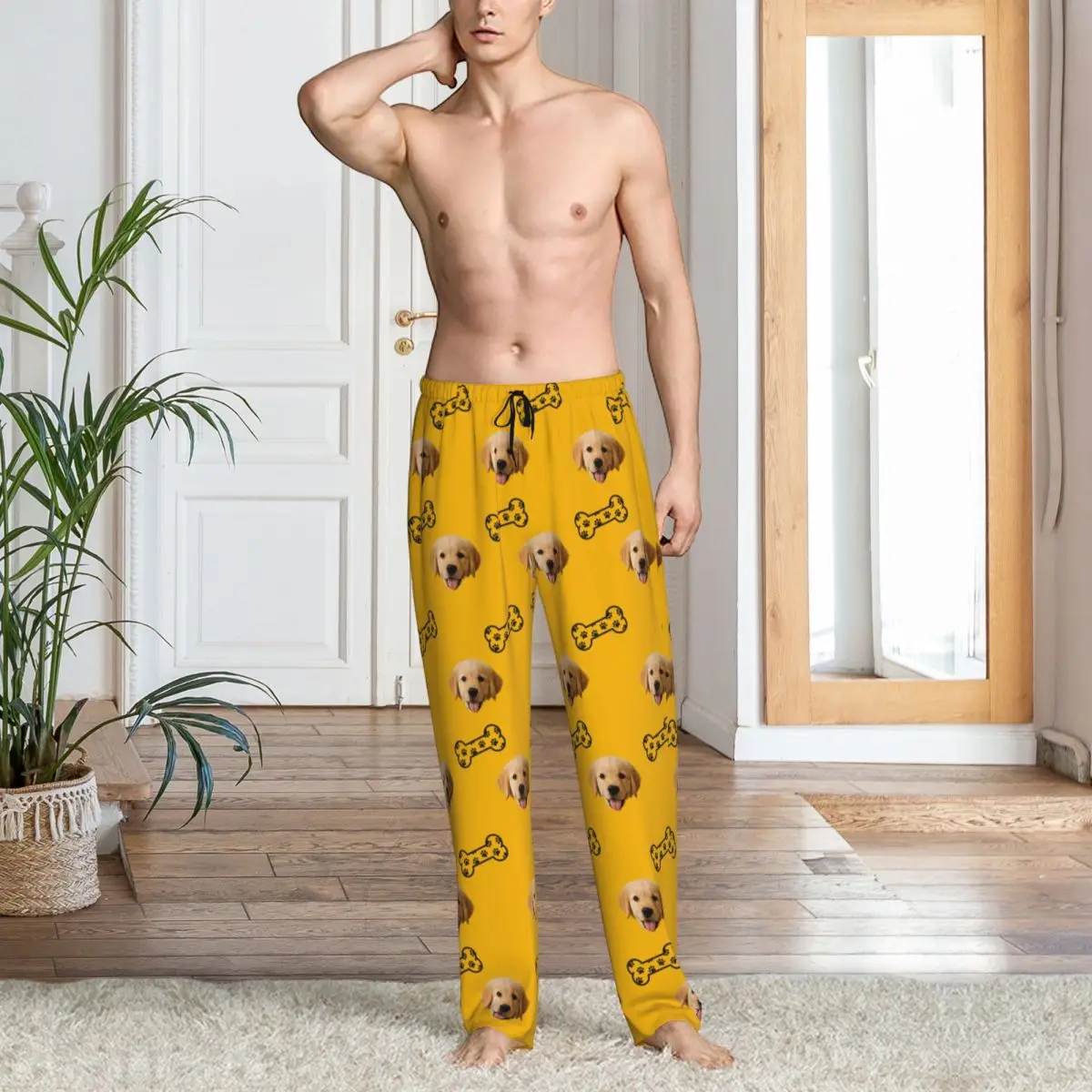 Individuell bedruckte, personalisierte Pyjamas mit Hundegesicht, Pyjamahose, Herren-Schlafanzughose mit Taschen