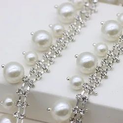 1 yard Pearl Tassel Rhinestone wykończenie z siatki szyć na kubek z kryształem górskim łańcuch dla DIY odzież worki na buty dekoracji