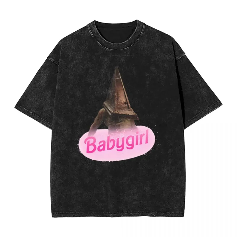 Pyramid Head Babygirl Silent Hill Washed T Shirt Couple Movie Y2K Cotton T-Shirts Summer O Neck Trend Tees Loose Big Size Tops