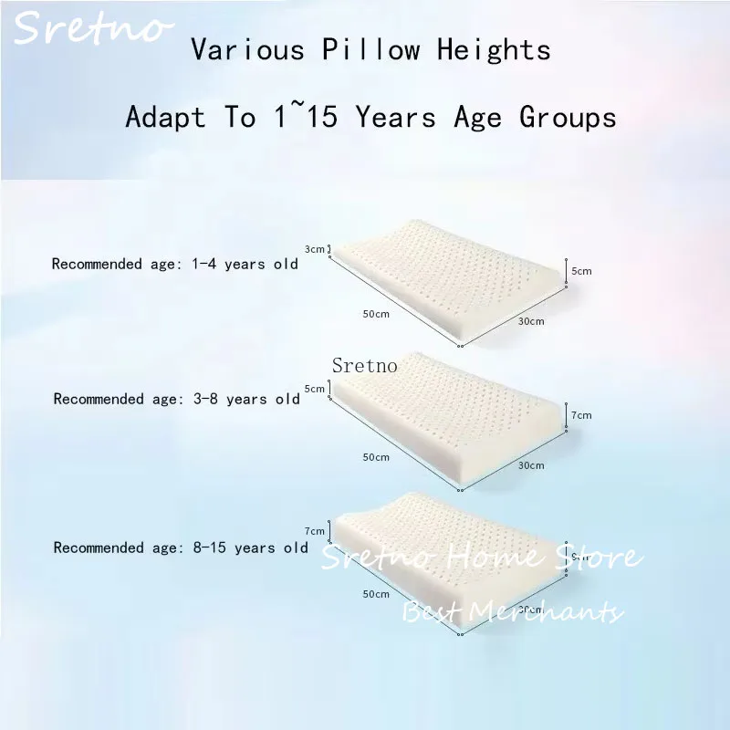 SRETNO Natural Kids Latex Pillow 1~15 Years Old Student Kindergarten Wave Eco-friendly Rubber Pillows Pure Cotton Pillowcase