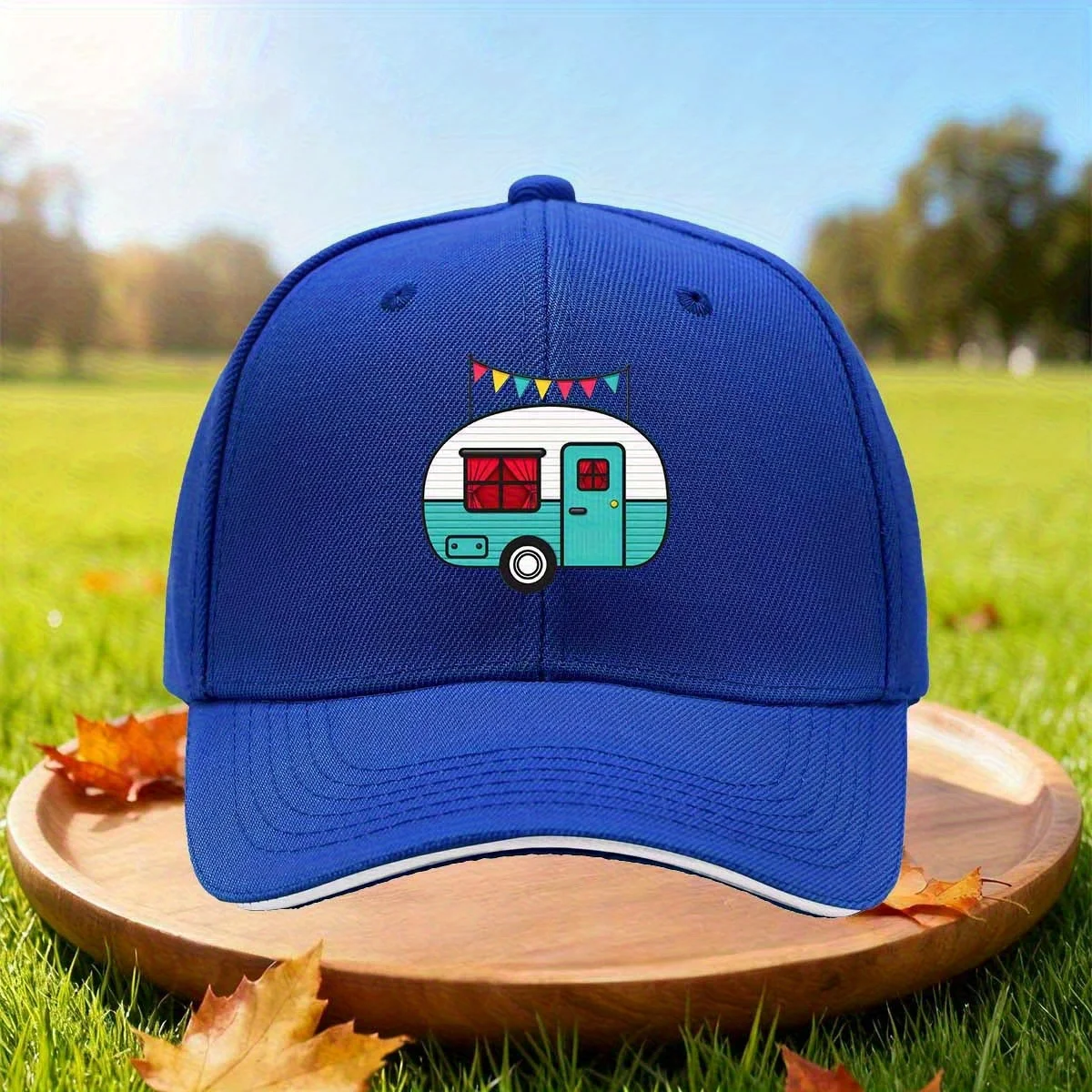 Happy Camper Travel Trailer Baseball Cap Cute RV Graphic Adjustable Outdoor Sun Hat