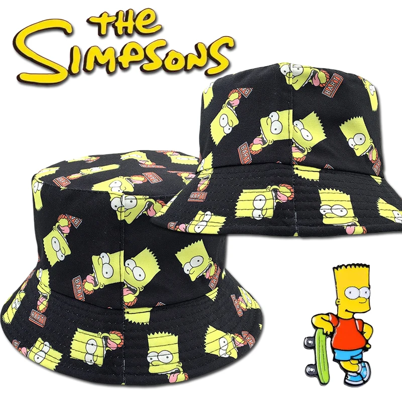 New The Simpsons Fisherman\'s Hat Bart Simpson Fashion Trend Men\'s Outdoor Sports Sunscreen Basin Hat Cartoon Creative Shade Hat