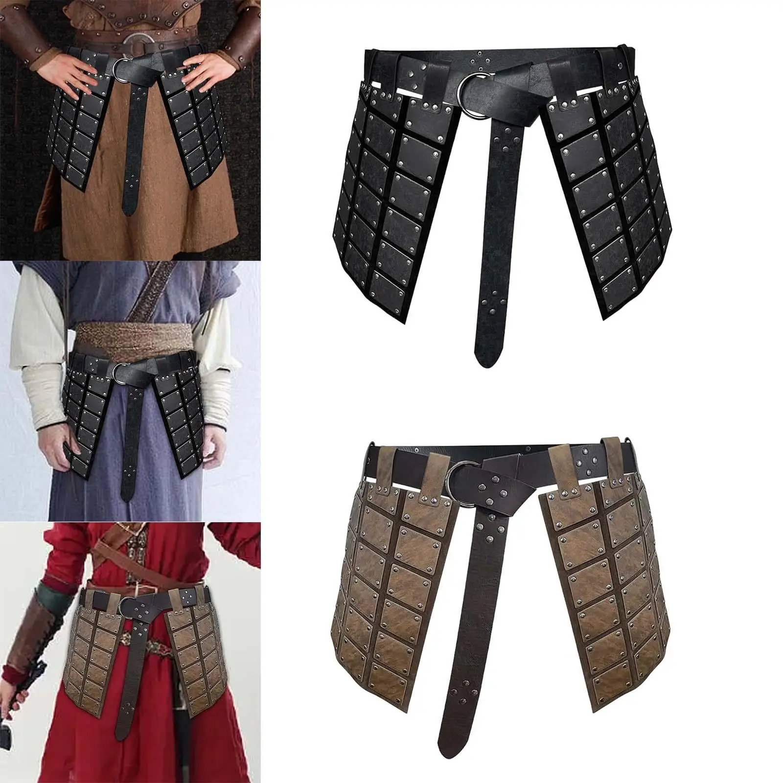 Armadura medieval de coxa de couro PU para homens, roupas cosplay de Halloween, fantasia retrô, cintura dupla face, cinto para quadrinhos