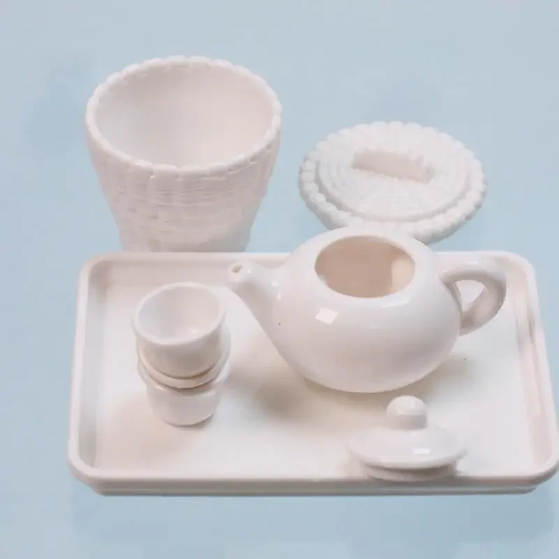 Set da tè in miniatura da collezione, accessori per scene di case delle bambole, teiera e tazza modello di simulazione, arredamento decorativo