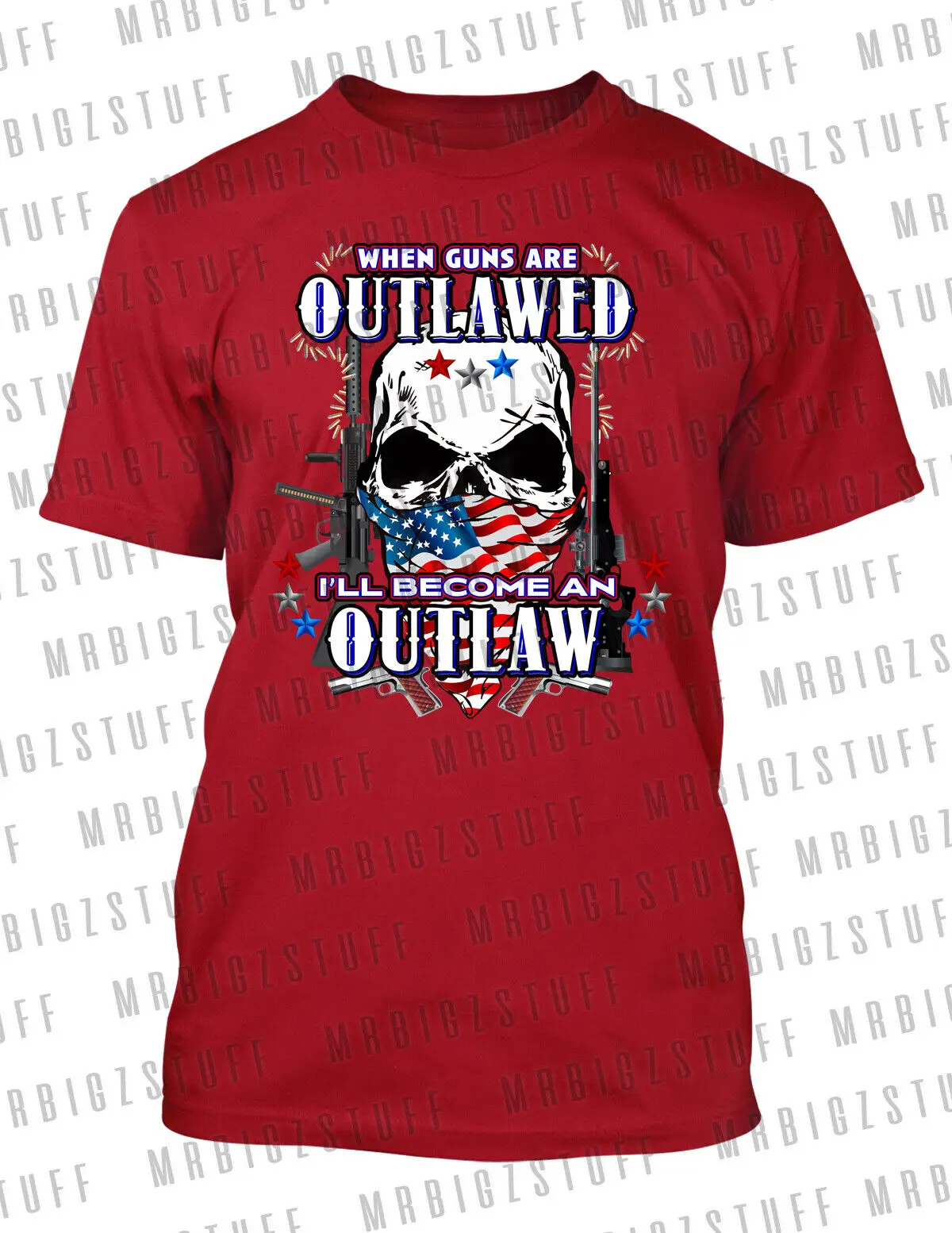 

2ND Amendment Tee Skull & Guns When Outlawed I Become Outlaw Graphic T Shirt