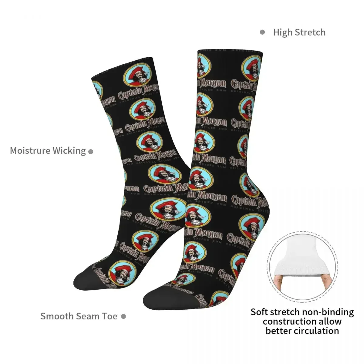 CAPTAIN MORGAN Socks Harajuku Super Soft Stockings All Season Long Socks Accessories for Unisex Gifts