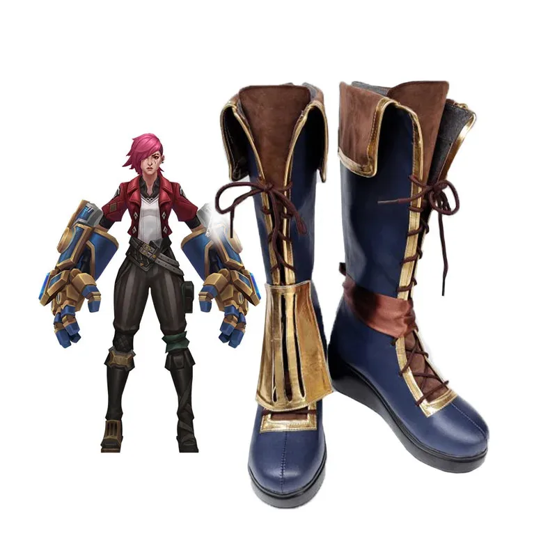 LoL Arcane Vi-zapatos de Cosplay, trajes, traje de Carnaval de Halloween para mujeres y hombres, botas Arcane VI, juego de rol