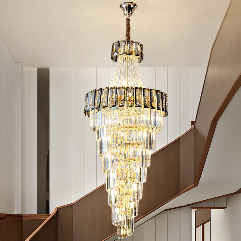 

Luxury Hotel Long Staircase K9 Crystal Lighting Maria Theresa Circle Modern Led Chandeliers for Living Room