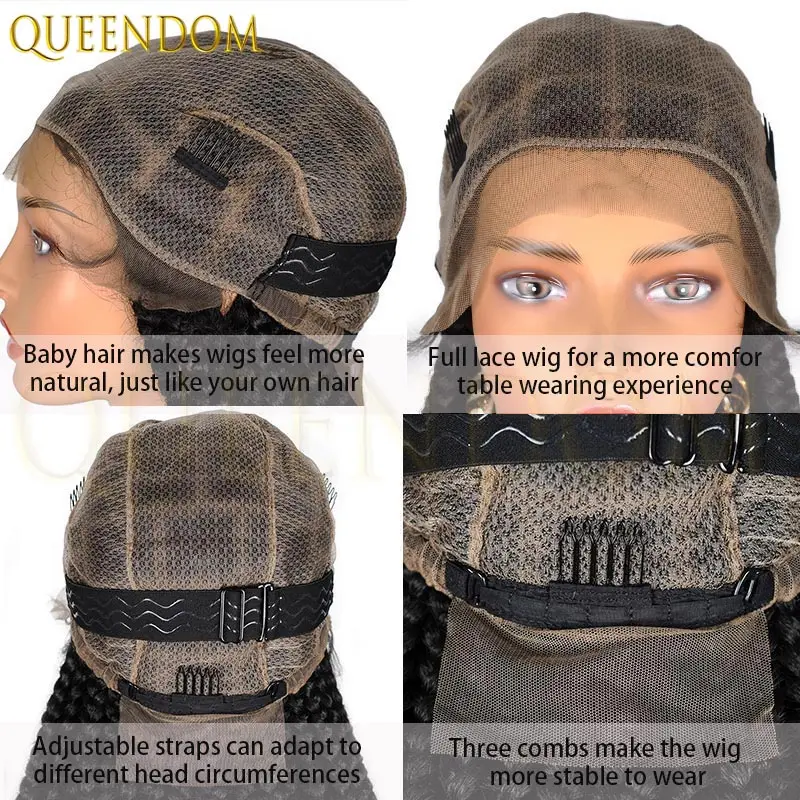 36 بوصة الاصطناعية شعر مستعار أسود طويل كامل الدانتيل شعر مستعار مضفر كبير مربع Knotless صندوق الضفائر شعر مستعار للنساء السود شعر مستعار كورنو