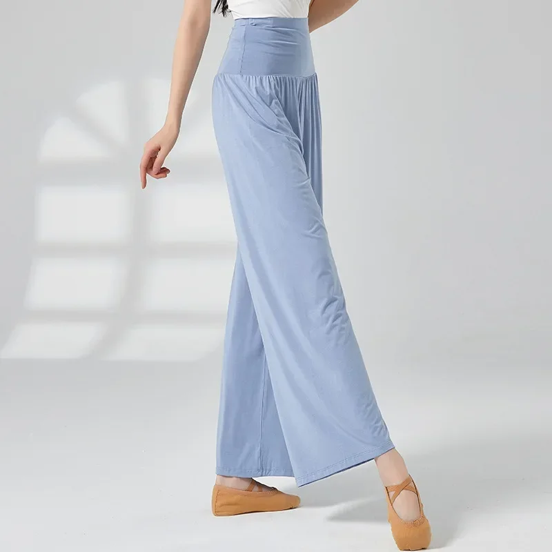 Danza moderna primavera y novedad de verano pantalones de pierna ancha de cintura alta azul smog ropa de práctica de danza folclórica clásica son cómodas