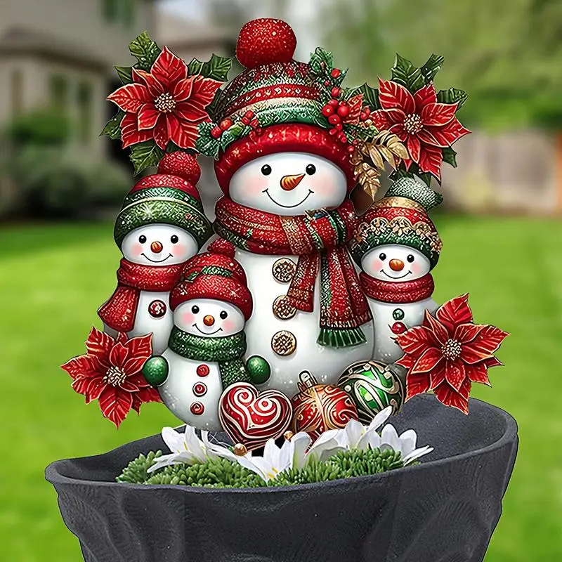 Christmas Yard Stake Decorations Christmas Snowman 2D Acrylic Yard Plug Decor Hand-Painted Outdoor Decorative Tool For Patio