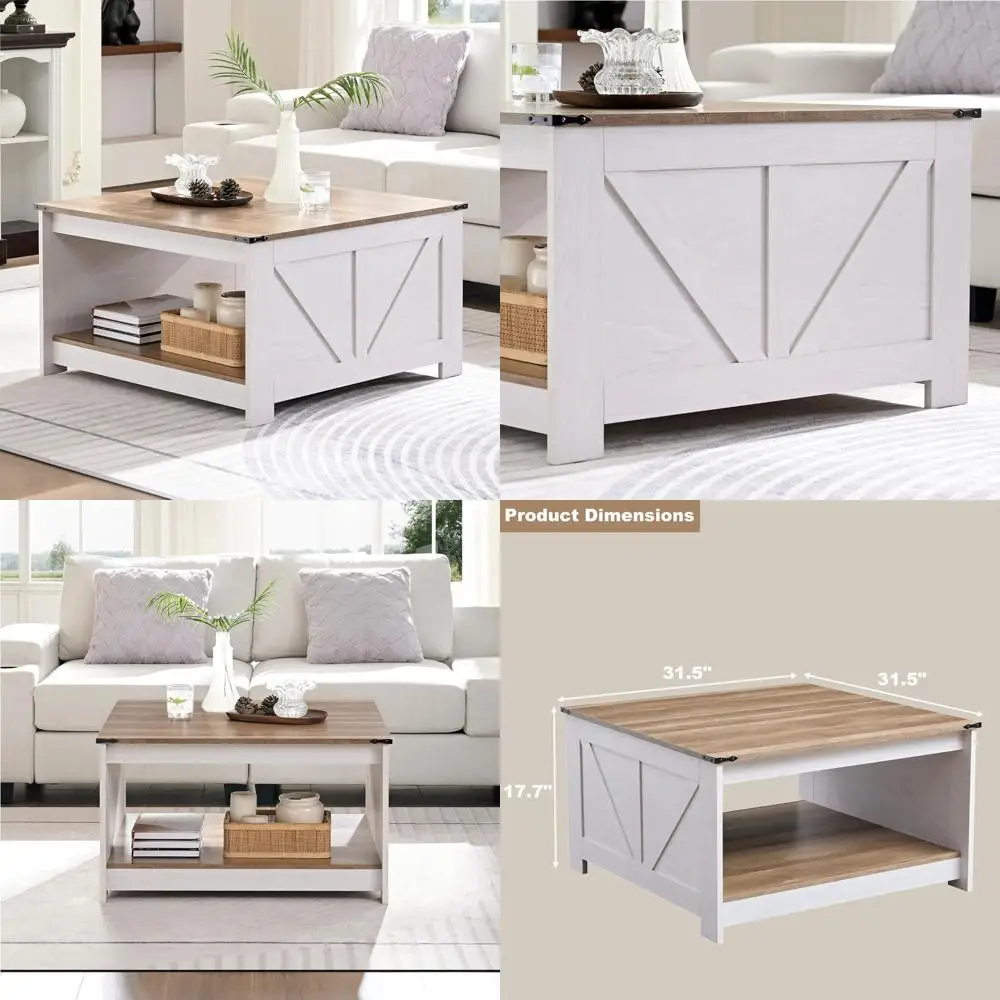 

Серый деревянный квадратный журнальный столик в фермерском доме для гостиной, диаметр 31,5