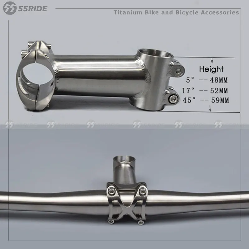55RIDE  5°/17°/45°Lightweight Titanium Alloy Bike Stem Road And Gravel Parts Adjustable Inclination 25.4/31.8*28.6mm