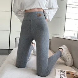 Pantalones inferiores de algodón gris para mujer, ropa exterior ajustada con estampado de cintura alta, pantalones de otoño de talla grande suaves