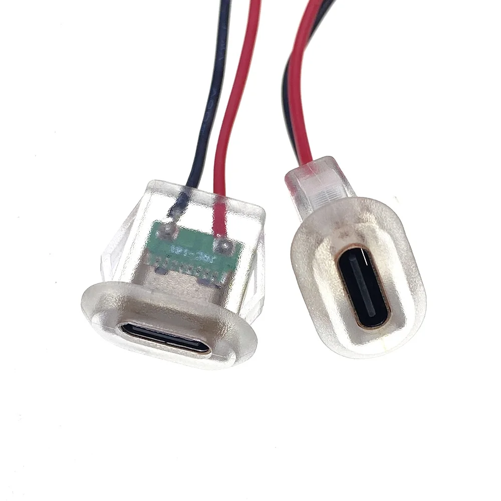 2-контактный разъем USB Type C 3A входного типа для зарядки со светодиодной подсветкой Водонепроницаемый порт питания USB-C Гнездовой разъем TYPE-C