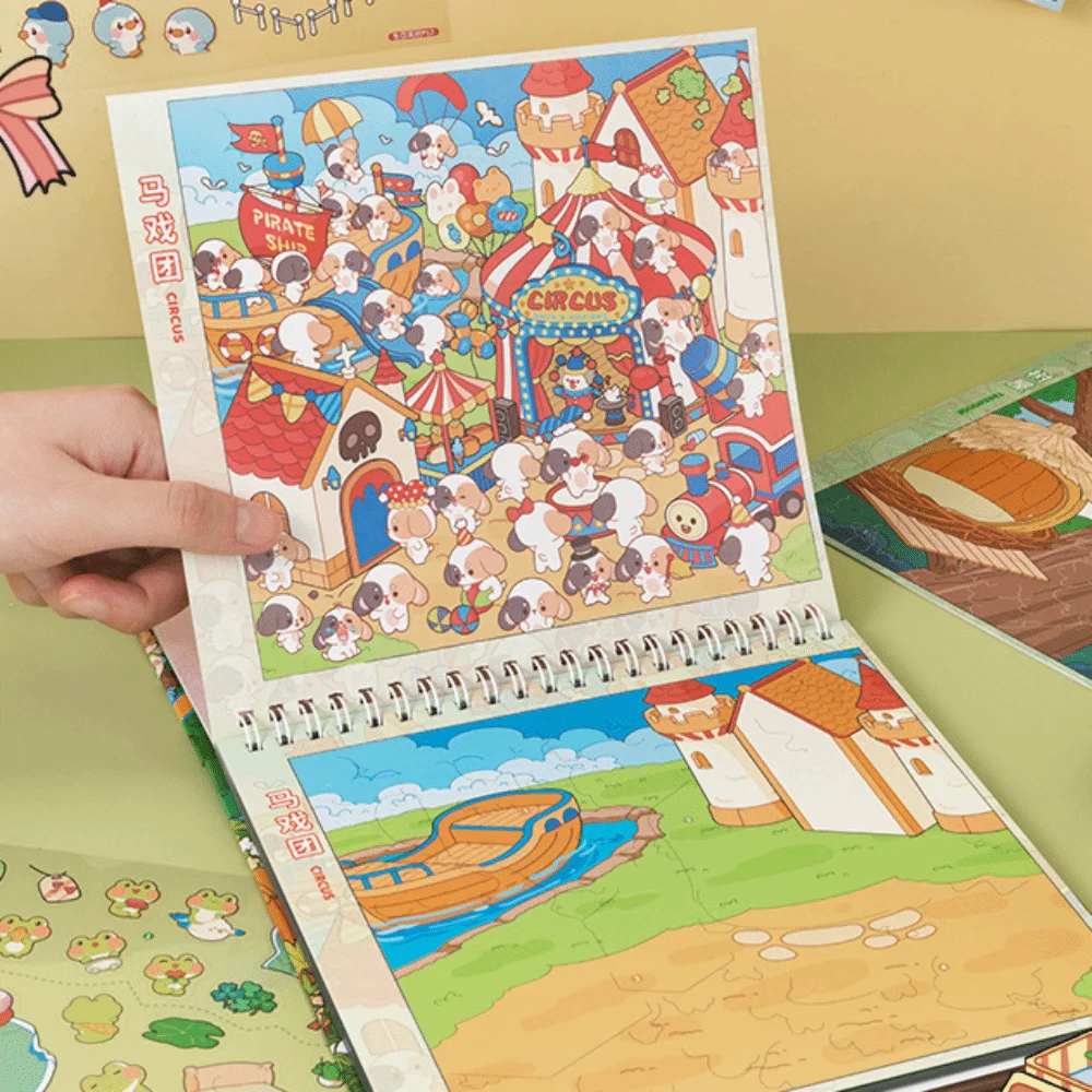 Animal Theme 3D Miniature Scene Stickers 8 Scenes Collage Landscape Sticker Book Stress‑relief DIY Cabin Scene Sticker