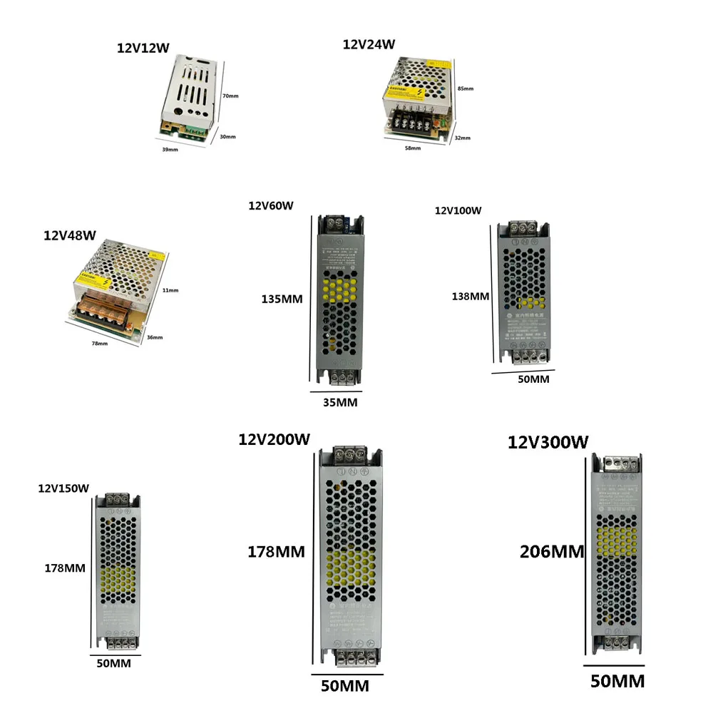 Zasilacz LED DC 12V 24V 48V Transformator AC110V-220V 60W 100W 200W 300W Super cienki konwerter do taśmy LED Sterownik LED