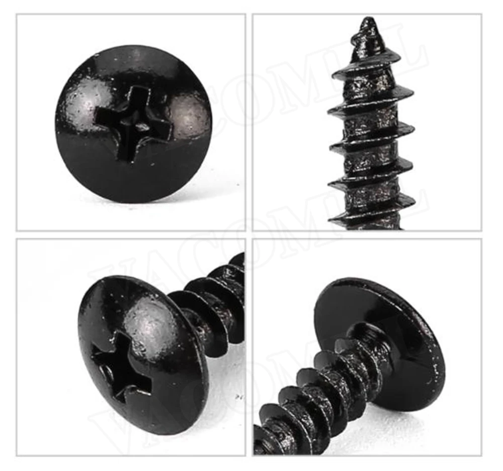 Universal Car Bumper lip Installation Screws Cross Mushroom Head Black Carbon Steel Phillips Head Self-tapping Screws M4 M5