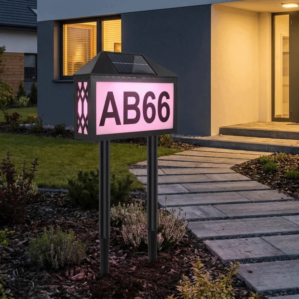 

Dual Use Installation Solar LED Address Number Light Wall Mount Stake In-Ground Color Changing LED Lighting Automatic Charging
