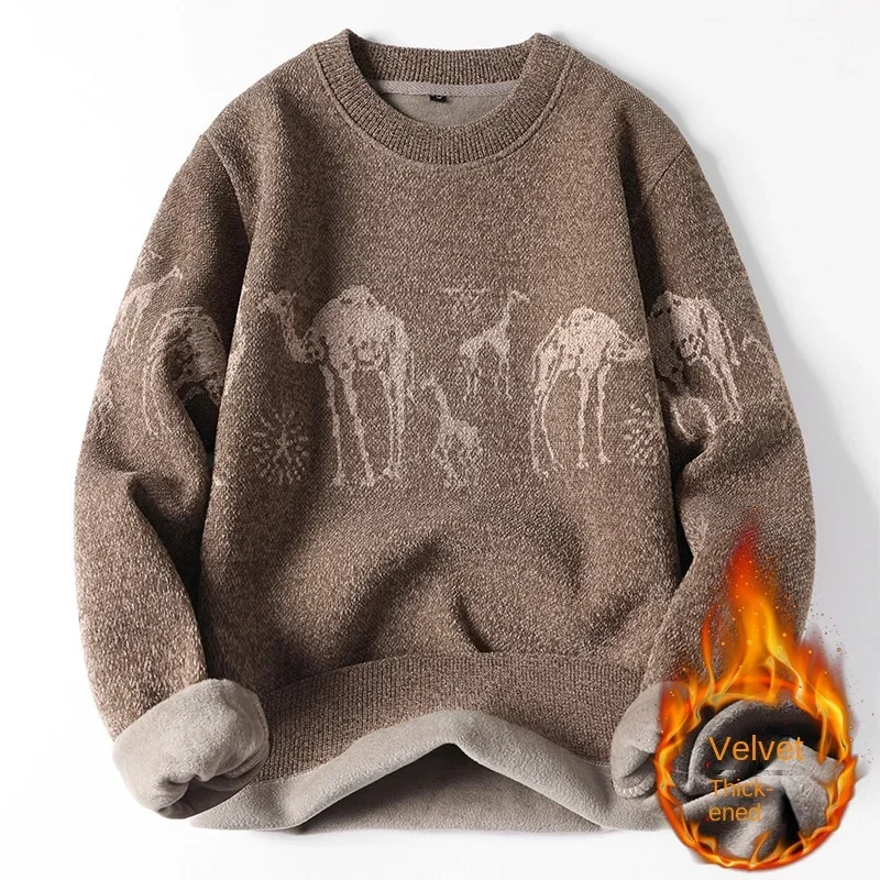 

2023 Autumn and Winter New Sweater Plush Thickening Trend Underlay Men's Warm Woolen Sweater