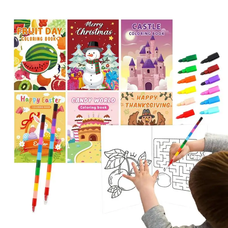 Watercolor Coloring Book Water Color Toddler Paint Book Educational Painting for Kids Drawing Set 7 Coloring Books Watercolor