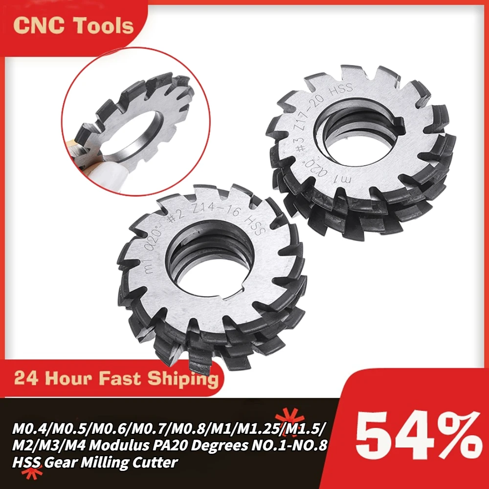 

8PCS M0.4/M0.5/M0.6/M0.7/M0.8/M1/M1.25/M1.5/M2/M3/M4 Modulus PA20 degrees NO.1-NO.8 HSS Gear Milling cutter Gear cutting tools
