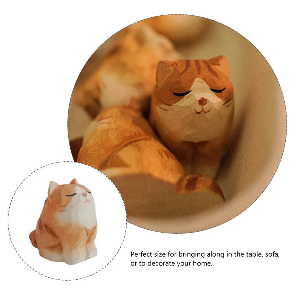 صغيرة البرتقال القط الخشب نحت اليدوية قوي الطبيعية سطح المكتب النحت الملونة الزخرفية القط زخرفة التماثيل سطح المكتب #1