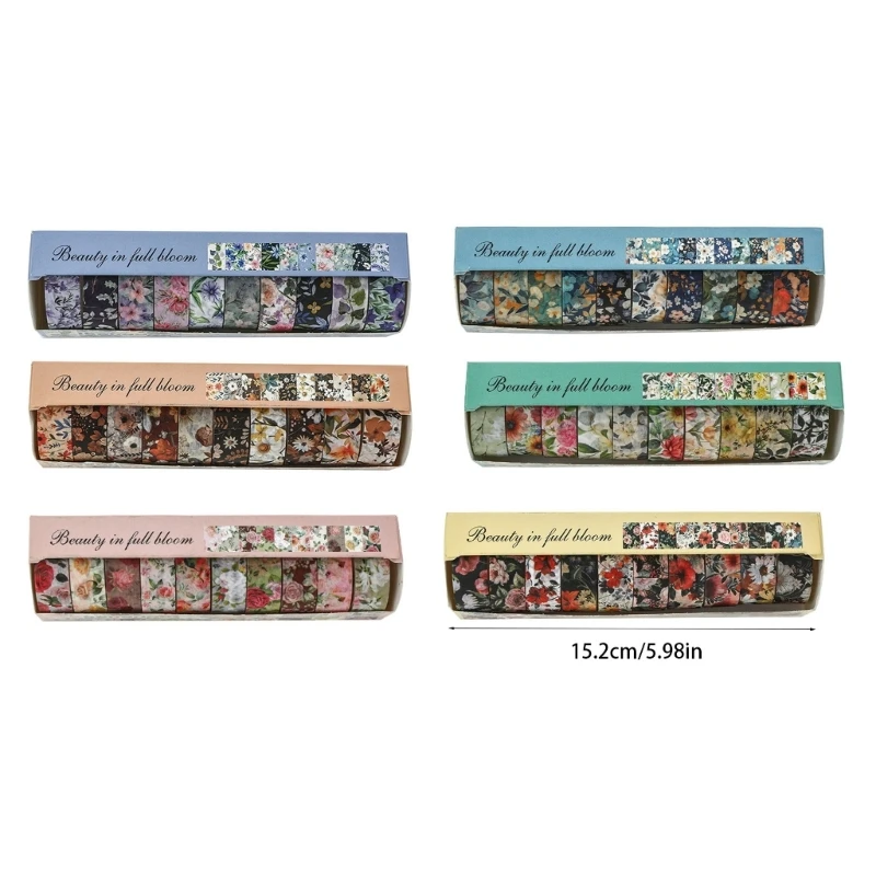 10Pieces Aesthetic Flower Pattern Tape Background Masking Tape Scrapbooking Decorative Tape for Notebook Journal Planner D2RC