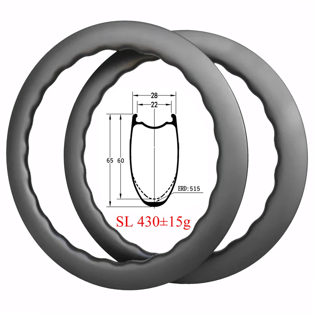 LIENGU SL 430g Wave 60mm 65mm Depth Carbon 700C Road Bicycle Rim 28mm Width Disc Brake Bike Wheel Tubeless Clincher 24 Holes