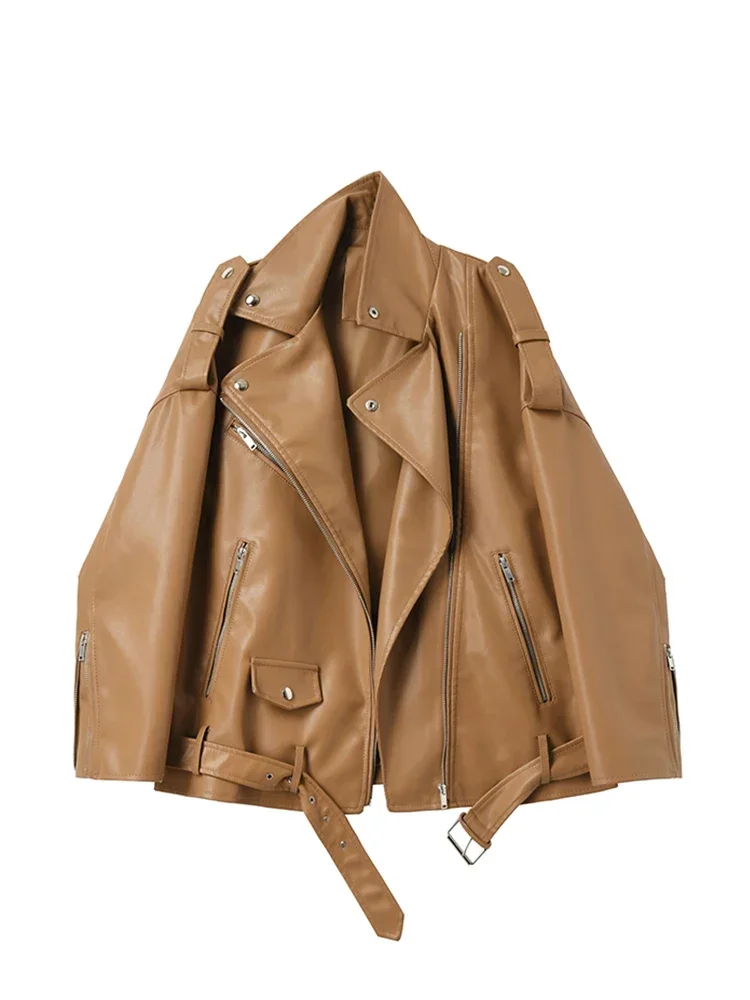 Fitaylor Spring Autumn Women Faux PU Leather Jacket Casual Female Lapel Zipper Motorcycle Coat