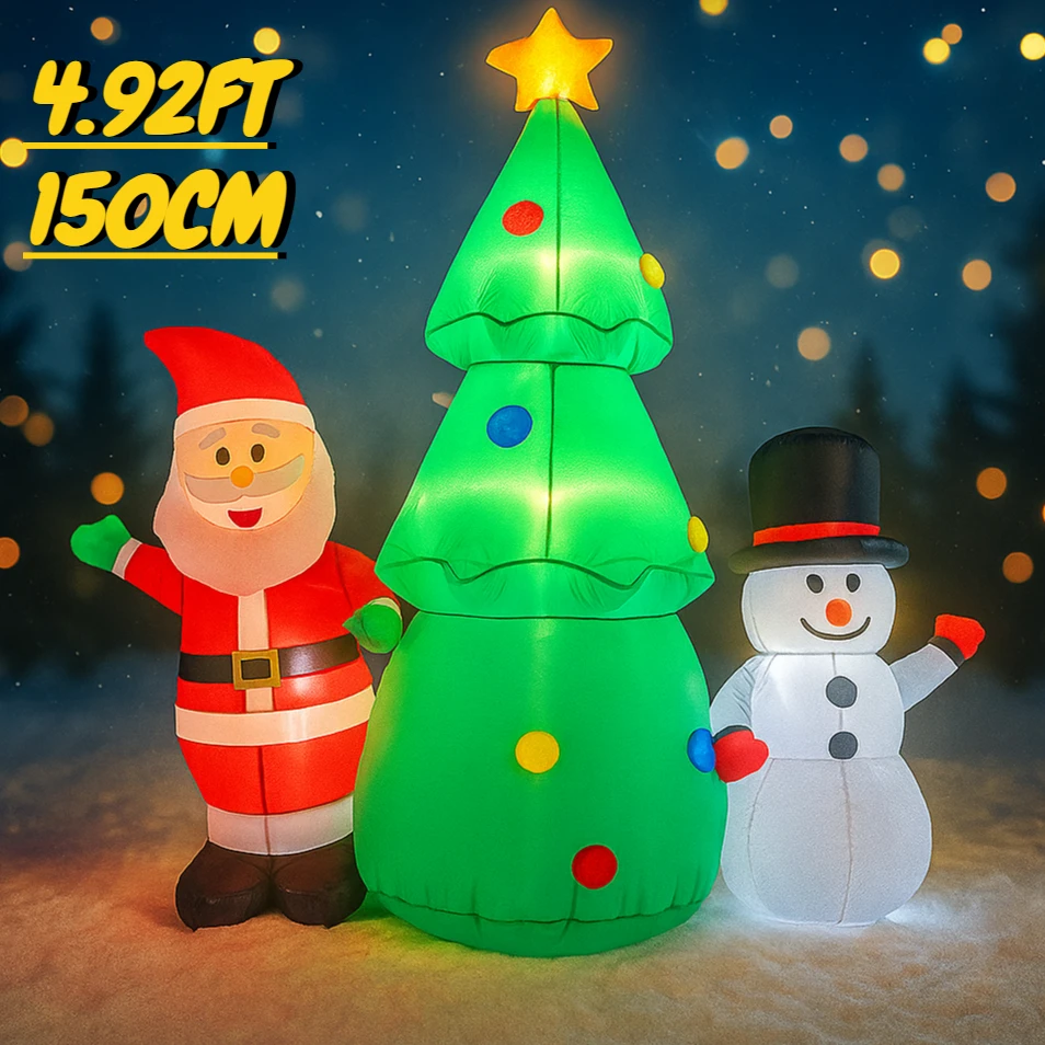 4.92FT Inflatable Toy Christmas Decor Set Santa Claus Tree Snowman Xmas Yard Supplies LED Christmas Decorations Home Ornament