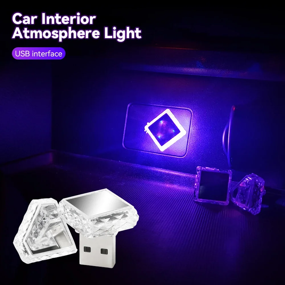 Car Portable LED Decorative Signal Lights Interior USB Ambient Atmosphere Light Auto Environment Lamp Diamond Triangle Lamps