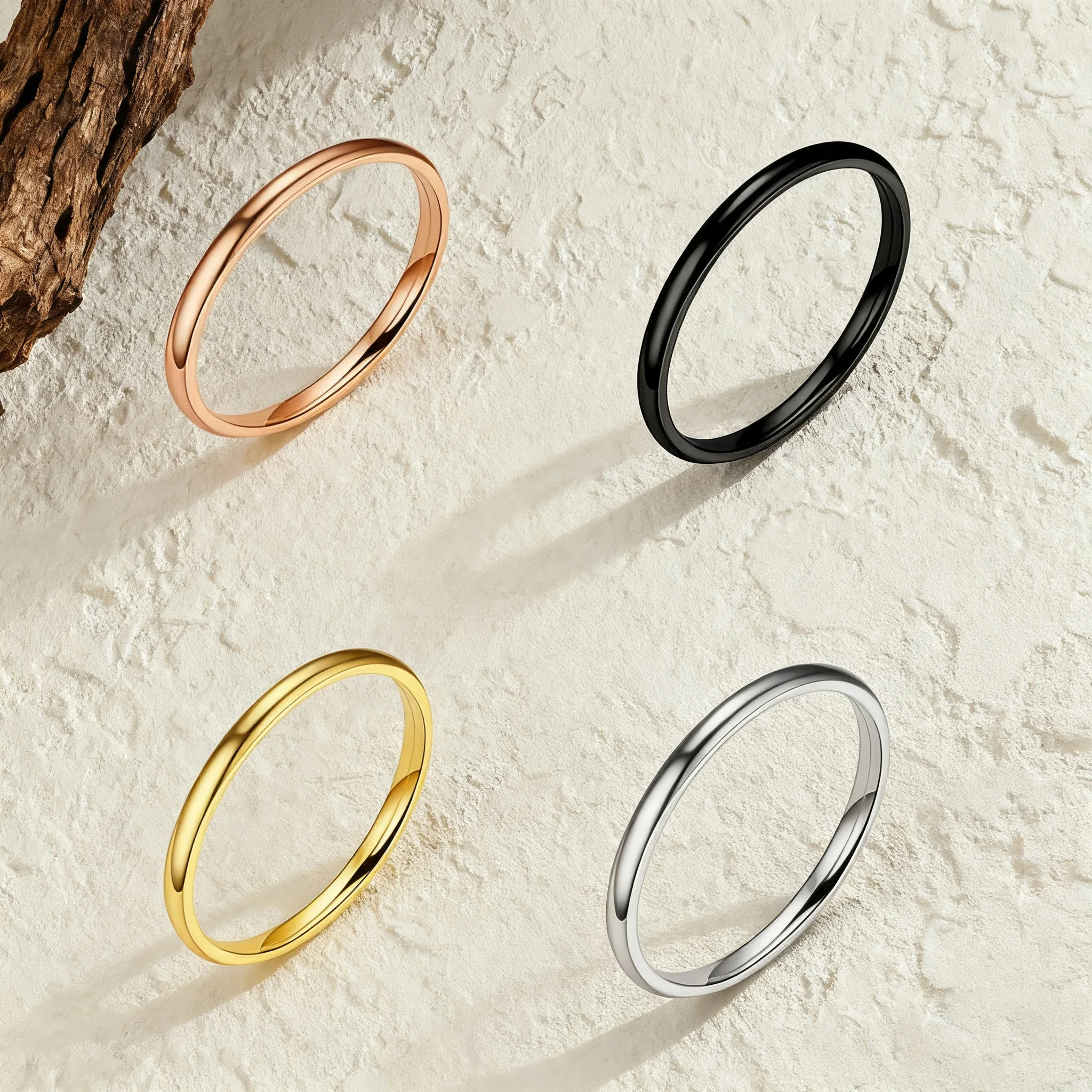 Kissmoon 2mm Width 4 Colors Fashion Simple Stainless Steel Wedding Couple Rings For Women Men Anniversary Festival Jewelry Gifts