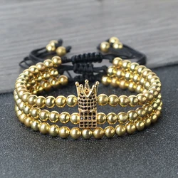 3Pcs/Set Copper Bead Bracelet Women Men Crown Pendant Couple Bangles Chain Friendship Pulsera Jewelry Gift