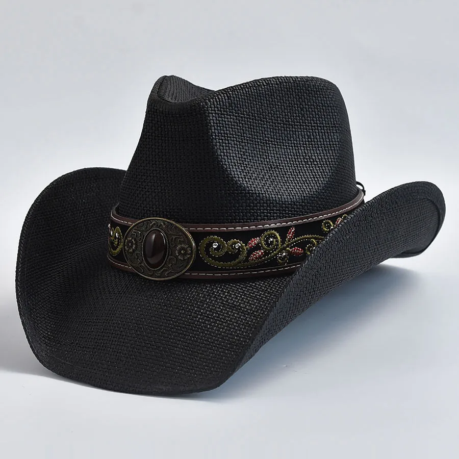 Vintage Curled Edge Cowgirl Jazz Hat Western Style Słomkowe kapelusze dla mężczyzn Kobiety Letni kapelusz przeciwsłoneczny Sombrero Hombre