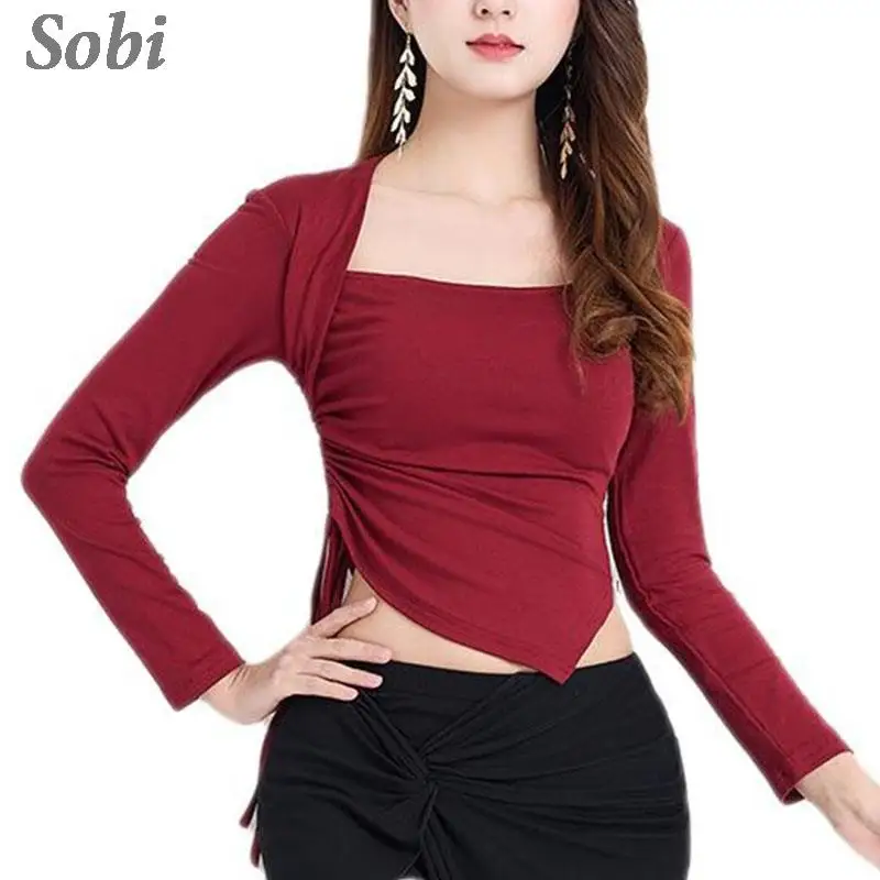 2023 New Modal Belly Dance Top for Women Long Sleeved Oriental Dance Slim Training Suit BellyDance Beginners Top Shirt