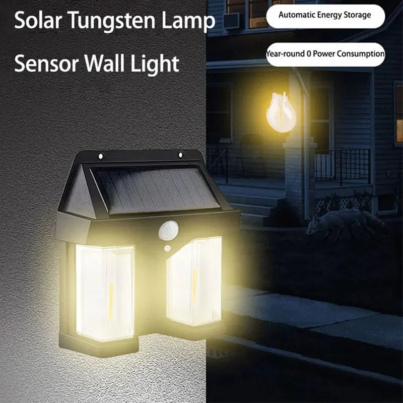 Solar Tungsten Motion Sensor Wall Light, Lâmpada LED, 3 modos de iluminação, luz solar impermeável, Energia Solar, ao ar livre,