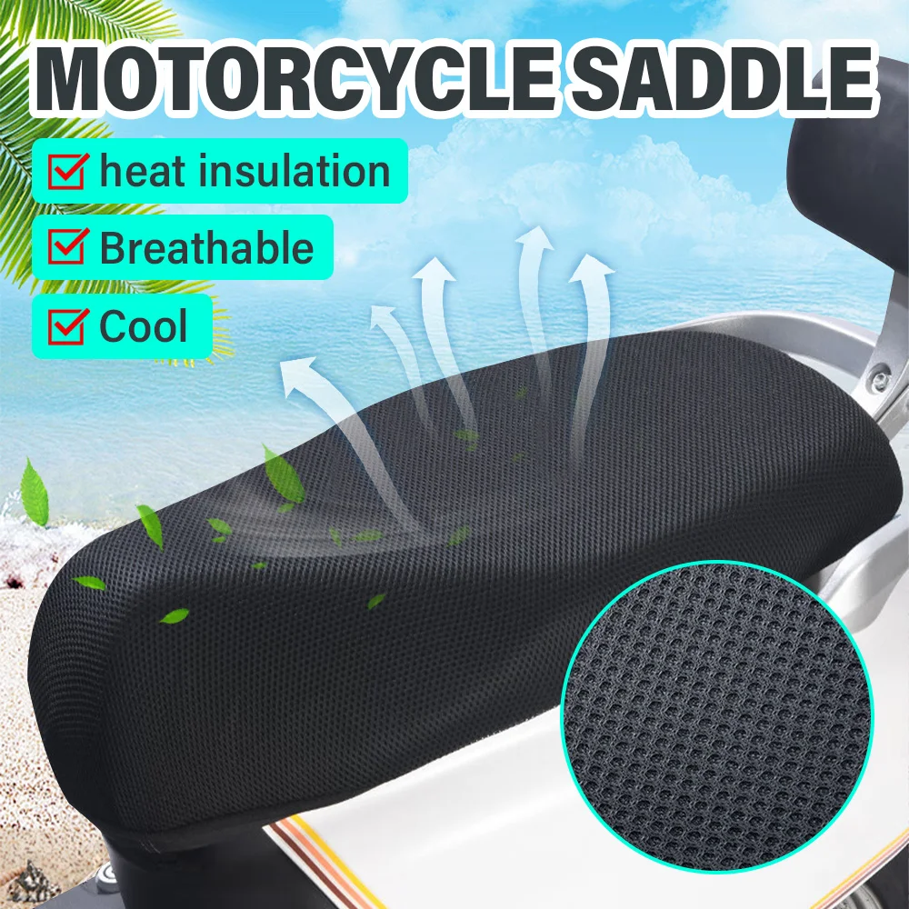 

Motorcycle Seat Cover 3D Mesh Fabric Anti-skid Pad Scooter Seat Electric Bike Summer Breathable Covers Cushion Net Cover Black