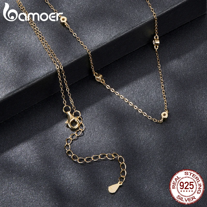 BAMOER 925 Sterling Silver Moissanite Layering Necklace, Gold Plated Adjustable Link Chain Necklace for Women Station Necklace 5