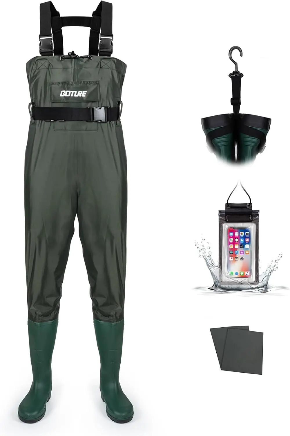 

Goture Nylon Fishing Chest Waders 700D Waterproof for Men With Boot Women Hunting Bootfoot With Wading Belt Breathable Adult
