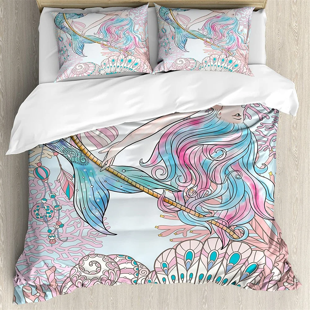 Underwater Mermaid 3Pcs Bedding Sets 3D Digital Printing Custom Quilt Duvet Cover Set  Home Queen King Quilt Pillowcase