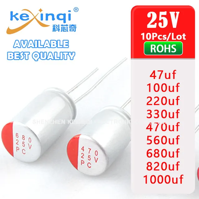 10 sztuk 25v Przewodzące polimerowe aluminiowe kondensatory elektrolityczne 47/100/220/330/470/560/680/820/1000uf