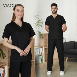 Unisex médico cirúrgico uniforme, Pet Grooming Care Set, trabalho ao ar livre, clínica, enfermeira, médico, esfrega limpo, terno de manga curta, atacado