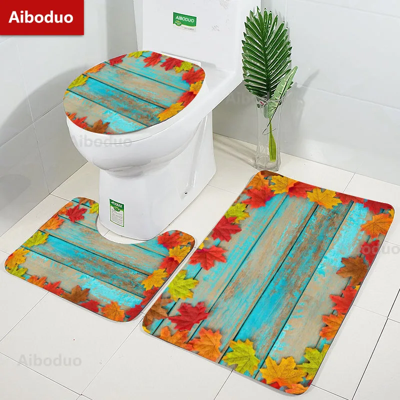 Maple Leaf Autumn Style Design Bathroom 3Pcs/set Mats Home Flannel Decoration Accessories Floor Rugs Toilet Cover 40*60/50*80 CM