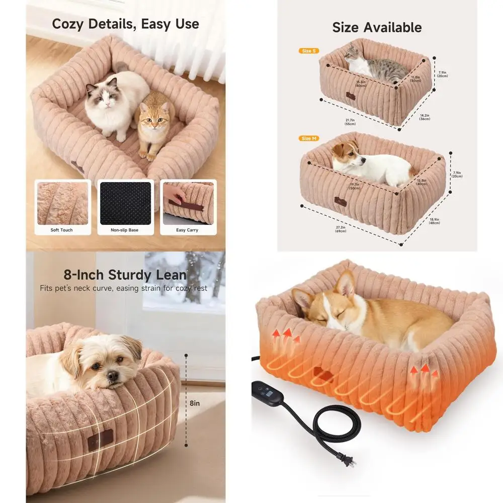 

Medium Brown Indoor Heated Pet Bed with 6 Temp & 5 Timer Options, Removable Washable Cover for Cats, Dogs, and Puppies