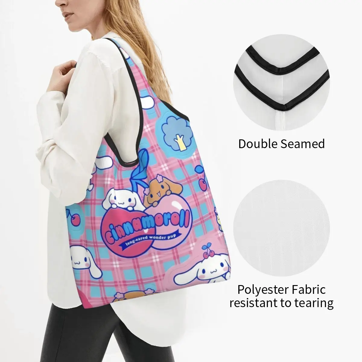 Custom Cinnamoroll Sanrio Cartoon Shopping Bag Portable Big Capacity Groceries Yugui Dog Xina Cinnamon Dog Tote Shopper Bags