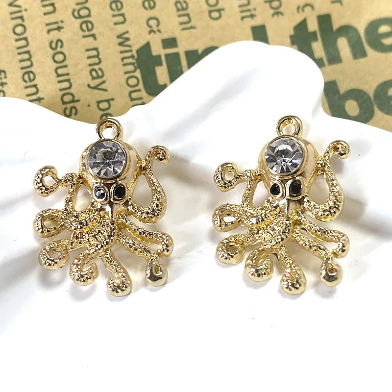 10pcs Marine Animal Rhinestone Octopus Alloy Charms Hot Women Jewelry Make DIY For Earring Necklace Pendant Accessory